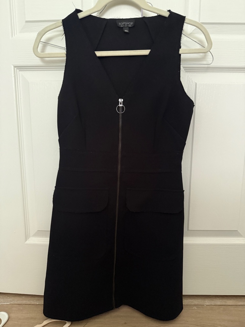 Topshop Black Zip-Front Mini Dress with Flap Pockets